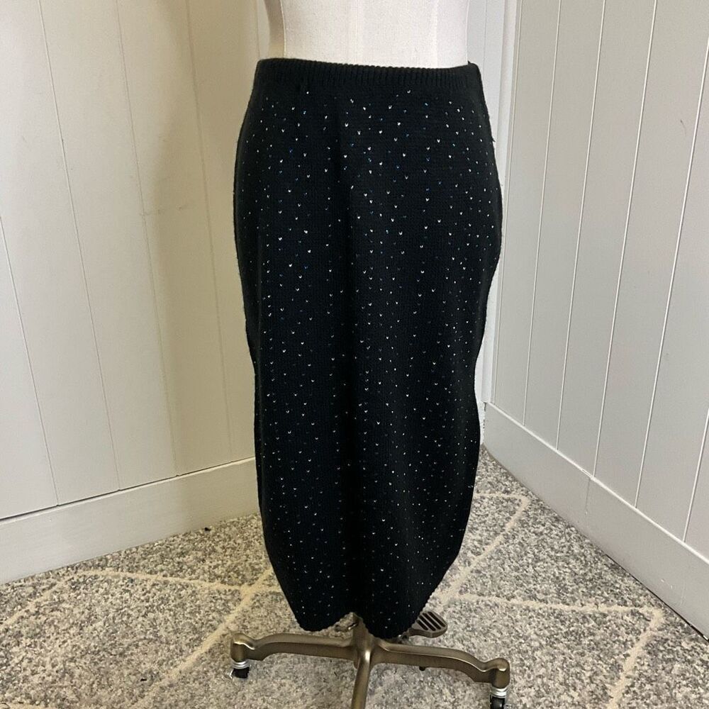 Vintage 80s Ellen D Kollection Women’s XS Black Knit Embellished Midi Skirt USA